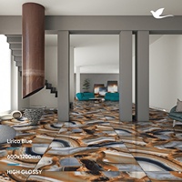 Carreaux de sol/mur en porcelaine aspect marbre brillant moderne 60x60cm beige, résistants aux acides et à l'usure, avec garantie à vie