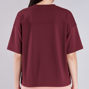 Camiseta de Mujer OEM de 220 g/m², Color Sólido, 100% Algodón, Hombros Caídos, Cuello Redondo, Transpirable, Ecológica, con Apliques - Product Image 3