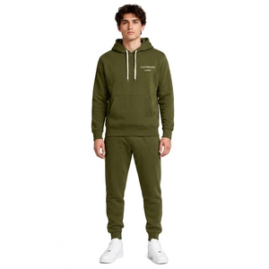 Ensemble de survêtement unisexe en molleton jaune moutarde à capuche, manches longues, 100 % coton, style streetwear, coupe classique, pour l'hiver - Product Image 1