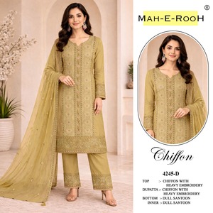 Designer Pakistani Suit Set Heavy Chiffon with Heavy Embroidered Sequence Work and Hand Work India Export at Bulk Price - Product Image 2