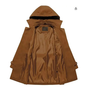 Manteau d'hiver en laine noir long doublé de cachemire de haute qualité pour femme avec logo frontal – Vente en gros - Product Image 2
