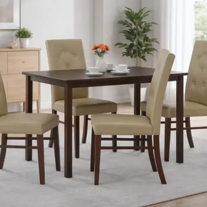 Solid Wood Dining <b>Table</b> Set 4 Seater, Rectangular Wooden <b>Table</b> with Upholstered High Back Chairs, Modern Dining Furniture - Product Image 1