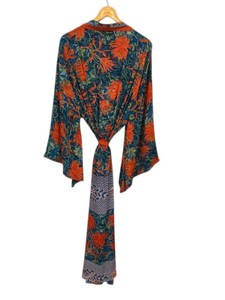 Festival Soft Ankle Length Silk Robe Multi Color Robe Night Wear Robe Indian Vintage Recycled Silk Sari <b>Kimono</b>, - Product Image 3