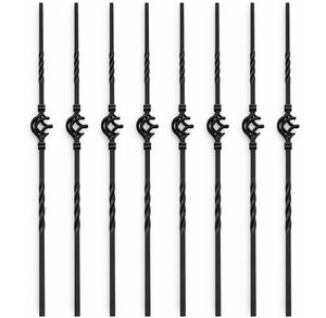 Black Iron Twisted Spindles With Basket Design For Stair Railings Wall Mounted Traditional Style Rust Resistant Balusters - Product Image 1