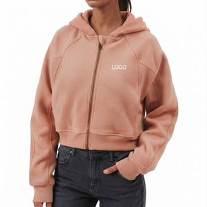Women's Winter Printed Color Block Cropped <b>Zip</b>-<b>Up</b> Hoodie Oversized Fleece Sweatshirt Casual Long Sleeve Hooded Streetwear Jacket - Product Image 1