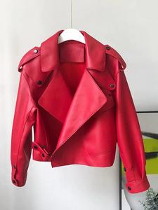 Women's Sheep Skin Leather <b>Jacket</b> (3 Colors) <b>Biker</b> <b>Jacket</b> with Zip Pockets Waterproof Vintage Regular Coat for Winter - Product Image 4