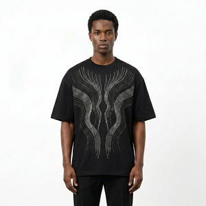 T-shirt pour homme avec strass, motif géométrique, manches courtes, col rond, style streetwear, jersey en coton, logo sur le devant, service OEM/ODM, respirant - Product Image 1