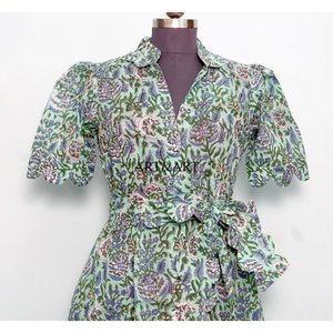 Robe longue décontractée à manches courtes en coton imprimé floral pour femme, taille unique, idéale pour les fêtes, la plage, avec taille naturelle, parfaite pour les demoiselles d'honneur et les vacances. - Product Image 4