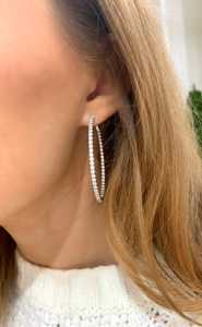 Diamond Large Hoop Earring 50 mm Hinged 14k 18k <b>Solid</b> <b>Gold</b> Pave Round Cut Lab Grown Modern Luxury Jewelry <b>Huggies</b> Factory Price - Product Image 4