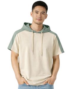 T-shirt à capuche personnalisé pour homme, manches courtes, décontracté, en coton doux, couleur vert sauge, style streetwear, idéal pour l'été - Product Image 1