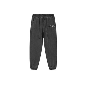 Custom Streetwear Joggers Manufacturer Heavy Cotton Sweatpants Distressed Wash Rhinestone Embroidery Factory Direct Supplier - Product Image 2