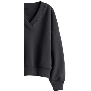 Sweat-shirt en molleton tricoté à col en V pour femme, personnalisé, écologique, marron, brodé et gaufré, respirant et coupe-vent, pour l'hiver - Product Image 4