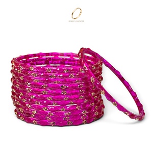 Juego de Brazaletes de Cristal con Corte de Diamante Color Rosa Fucsia de Lujo, Estilo Kashmiri, para Mujer, Tradicionales para Bodas y Festivales, Venta al Por Mayor - Product Image 5