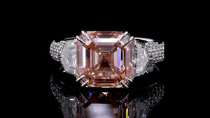 Luxury Fancy Vivid Pink Square Emerald Cut 14K Gold Lab Grown Diamond Ring with Moon Cut Side Diamonds for Wedding & Anniversary - Product Image 5