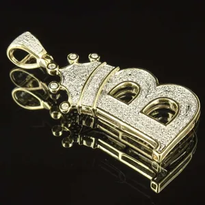 Custom <b>Initial</b> Cubic Zirconia Mens <b>Pendant</b> 14K Yellow Gold Plated <b>Silver</b> - Product Image 3