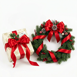 Bobine de ruban satiné rouge double face de 25 mm pour décoration de mariage, emballage cadeau, arrangements floraux, accessoires pour cheveux, artisanat et événements - Product Image 2