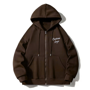 Sudadera con capucha y cremallera de algodón para hombre, de manga larga, lisa, cálida, de invierno, con forro polar - Product Image 2