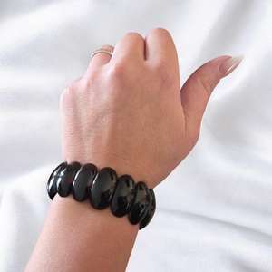 Cherry Baltic Amber <b>Bangle</b> <b>Bracelet</b> Natural Red Amber Gemstone Elastic Chunky Wide <b>Bracelet</b> For Women - Product Image 4