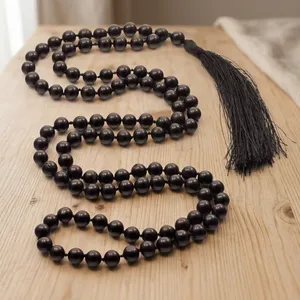 Agate noire européenne de haute qualité, cristal Jap Mala sculpté, pierre de chakra, gemme pour la décoration intérieure, la prière Pooja, style religieux et amoureux - Product Image 4