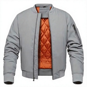<b>Men's</b> Gray Vintage <b>Denim</b> Bomber <b>Jacket</b> Solid Stand Collar Satin Lining Windproof Casual Zipper Closure Regular Fit Winter Wear - Product Image 4