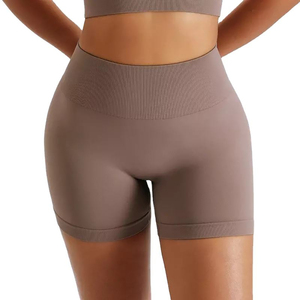 Shorts de Yoga de Cintura Alta con Efecto Push-Up, Color Sólido, Spandex y Nailon, para Entrenamiento, Gimnasio y Fitness - Product Image 2