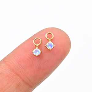Tiny Rainbow Moonstone Charms 2.5mm Round Cut Dangles Huggie <b>Hoops</b> Necklace Bracelet <b>Belly</b> Ring Jewelry - Product Image 4