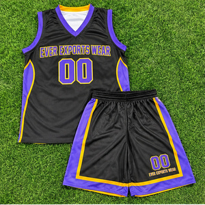 Uniforme de Baloncesto Negro y Morado Personalizado Directo de Fábrica, Conjunto de Camiseta con Cuello en V y Pantalones Cortos, Ropa Deportiva al Por Mayor - Product Image 1