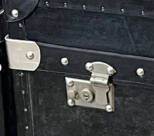 Black Leather Wooden <b>Storage</b> Trunk Set Antique <b>Chest</b> Box with Silver Locks Metal Studs Rustic Furniture Cabinet - Product Image 2