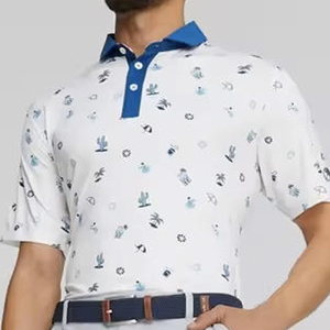 เสื้อกอล์ฟผู้ชายขายส่ง ซับเหงื่อ กันยับ พิมพ์โลโก้ตามสั่ง ผ้าถักโพลีเอสเตอร์/คอตตอน - Product Image 5