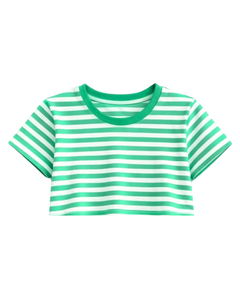 Conjunto de Top Corto y Pantalones Cortos a Rayas Verdes y Blancas para Mujer, Estilo Casual de Verano, Dos Piezas, Cintura Elástica, Ropa de Salón, Ropa Urbana, OEM - Product Image 2