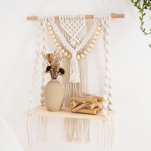 Mango Wood with Cotton Macram wooden <b>wall</b> <b>shelves</b> and <b>floating</b> <b>shelves</b> OEM Custom Wholesale | Aqdus Saleem India - Product Image 5
