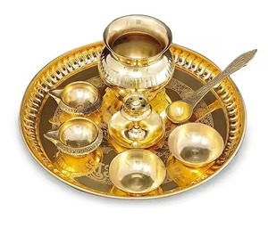 Temple Use Brass Pooja Thali Traditional Design Spiritual Style <b>Mandir</b> Plate Home Decor - Product Image 1