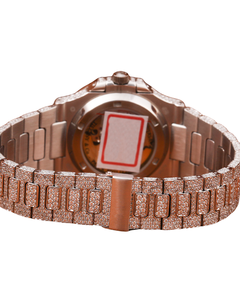 Reloj de Pulsera de Lujo con Bisel Completamente Adornado con Diamantes Moissanite, Esfera Blanca, Estilo Hip Hop, Personalizado y Original, en Oro Blanco - Product Image 3