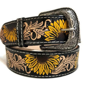 Cinturón de herramientas de cuero occidental de moda para hombre hecho a mano clásico cinturón de cuero de alta calidad con grabado floral para vaquero - Product Image 3