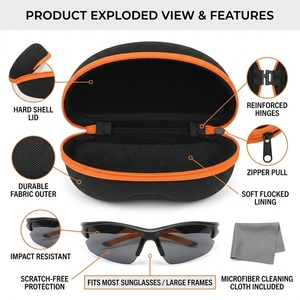 Estuche Rígido con Cierre para Gafas de Sol, Color Negro y Naranja, Material EVA - Product Image 1