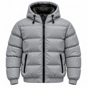 Chaqueta Acolchada Gris Personalizada con Capucha y Cremallera Negra, Fabricante de Chaquetas de Invierno al Por Mayor - Product Image 1
