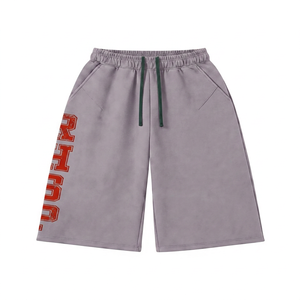 Pantalones Cortos Bermuda de Algodón Gris para Hombre con Estampado de Letras Rojas, Cintura con Cordón, Estilo Casual - Product Image 1