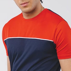 Camiseta Deportiva de Manga Corta para Hombre, Cuello Redondo, Estampado Animal, Bloques de Color, Transpirable, Talla Grande, en Naranja y Azul Marino - Product Image 6