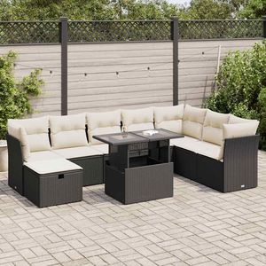 Conjunto de Sofás de Jardín Color Crema Negro - Product Image 1