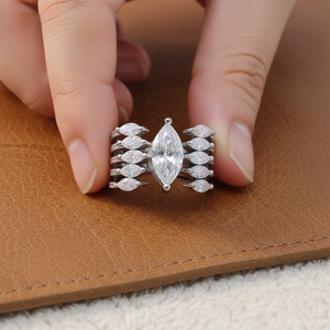 Anillo de cóctel de cinco filas con moissanita de corte marquesa de 3.00 CT, de plata de ley 925, moderno, para compromiso, boda, aniversario, regalo de fiesta - Product Image 5