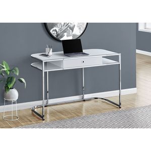 Contemporary Modern 48\"L Home <b>Office</b> Computer Desk with Chrome Metal & White Laminate Featuring Storage <b>Drawers</b> for Work Laptop - Product Image 5