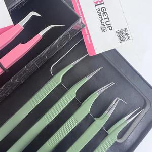 Ensemble de pinces professionnelles pour extensions de cils, en acier inoxydable rose, antistatiques, pinces de précision pour cils, droites, courbées, 45 degrés - Product Image 4