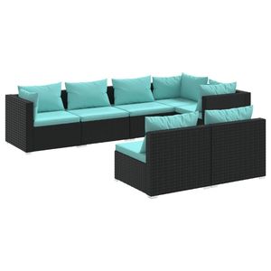 Set da 7 pezzi in Poly Rattan nero con cuscini per il tempo libero in giardino - Product Image 2