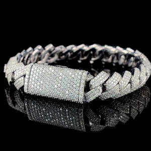 Bracelet RB Gems Iced Cuban Link 12MM Moissanite VVS Argent Sterling 925 Plaqué Or Rose Rhodié Style Hip Hop Fermoir Boîte 0.4g - Product Image 3