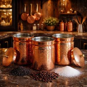 Hammered Copper Storage Canisters Set with Lid, Kitchen Containers for Coffee Tea Sugar, Handmade Vintage Copper Kitchen Decor - Product Image 3