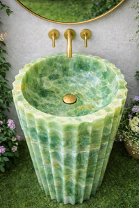 Luxury Green Onyx Pedestal Sink Natural Stone Bathroom <b>Basin</b> Hand Carved Onyx Wash <b>Basin</b> - Product Image 4