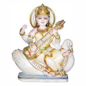 Marble Saraswati Statue | Handcrafted Saraswati Marble Murti for <b>Home</b> & <b>Temple</b> – Maliyas - Product Image 1