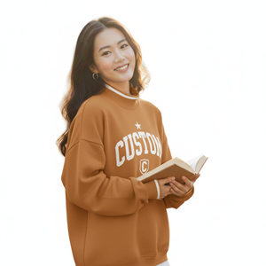 เสื้อสเวตเชิ้ตคอเต่าทรงโอเวอร์ไซส์สำหรับผู้หญิง ปักลายอลาสก้าด้านหน้า ทรงไหล่ตก ผ้าฝ้ายผสมใยไผ่ สำหรับใส่ในฤดูใบไม้ร่วง - Product Image 4