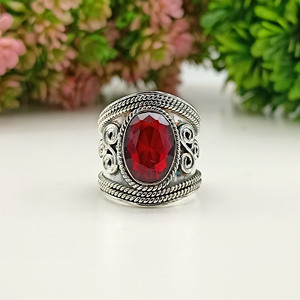 Natural Garnet <b>Ring</b> January Birthstone Deep Red Gemstone Jewelry Vintage Style Garnet <b>Ring</b> Handmade Gift for Her - Product Image 1