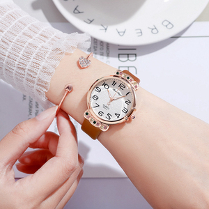 9797 New Product 2pcs Set Simple Women Watches With Bracelet Ladies Leather Wrist Watch <b>Clock</b> Montre Pour Femme - Product Image 4
